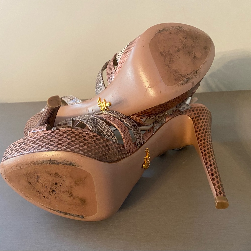 Prada Snake Print Open Toe Heels Size 7 - image 7